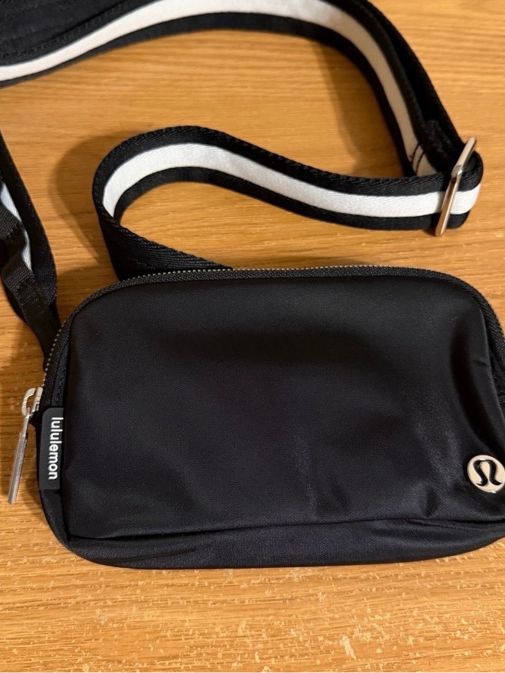 lululemon athletica Black Crossbody Belt Bag with Striped Strap